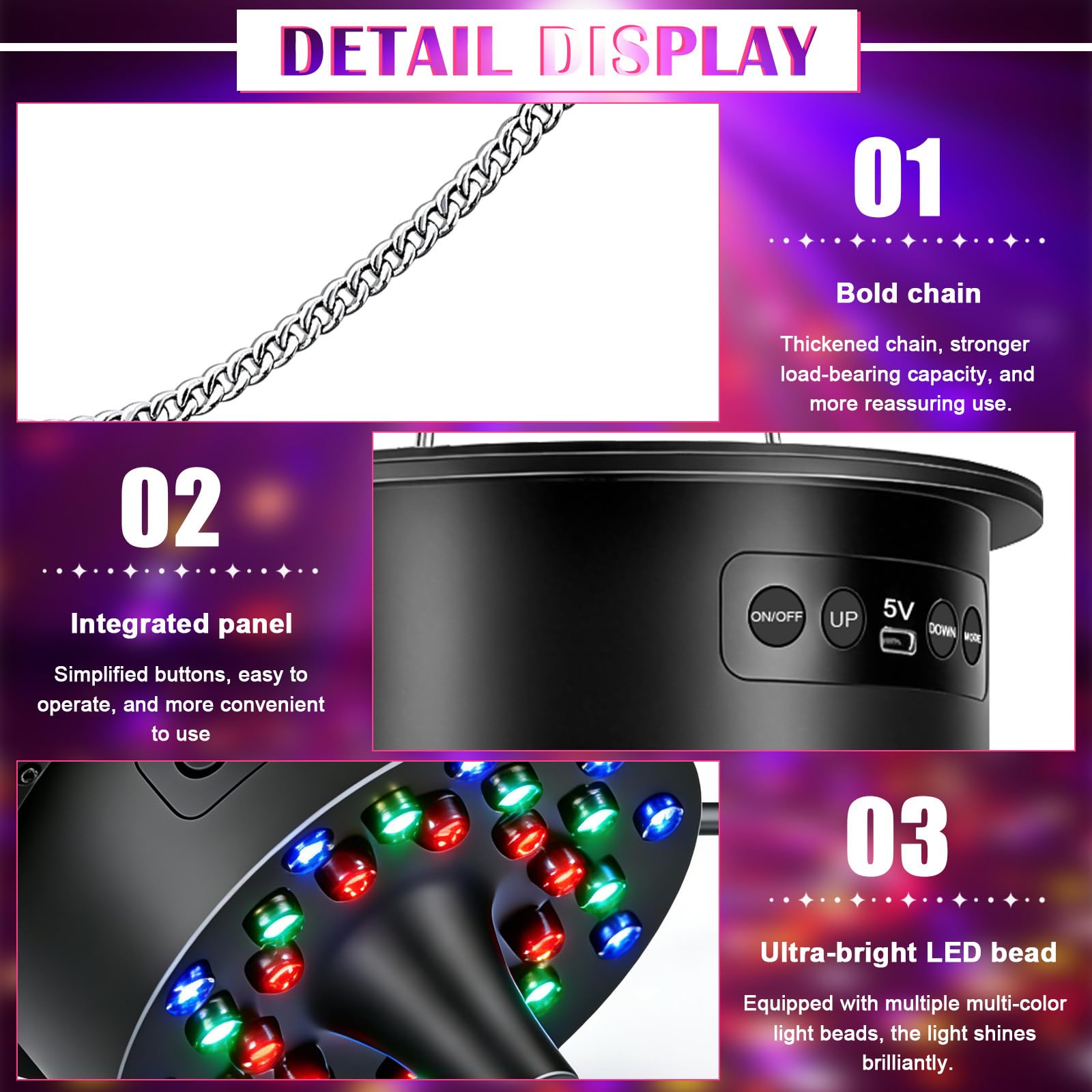 Motore Rotativo a Sfera Da Discoteca: Motorino Elettrico Da Palla Stroboscopica, Motore a Sfera per Specchi Con 30 Luci LED E Telecomando per Decorazioni per Feste, Dj, Pub, Bande, Discoteche, KTV