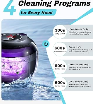 Ultrasonic Retainer Cleaner Machine, 45kHz Deep Gentle Dental Cleaning Pod with 304 Stainless Steel Tank, 4 Cleaning Modes for Aligners, Dentures, Mouth Guards, Night Guards, Light Black