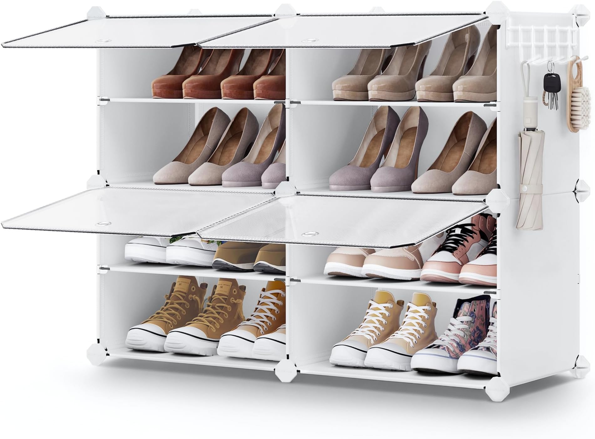 SONGMICS Shoe Rack Organizer, 4-Tier Shoe Storage Cabinet for Closet and Entryway, Holds 16 Pairs of Shoes, Adjustable, Cloud White and Trasparent ULPC032W01