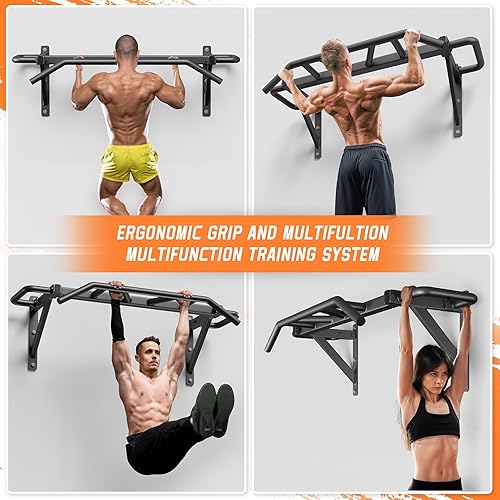 Miniatura 2 de Barra de dominadas resistente con 14 posiciones de agarre, barras de dominadas de entrenamiento de fuerza para gimnasio en casa, montaje en pared,