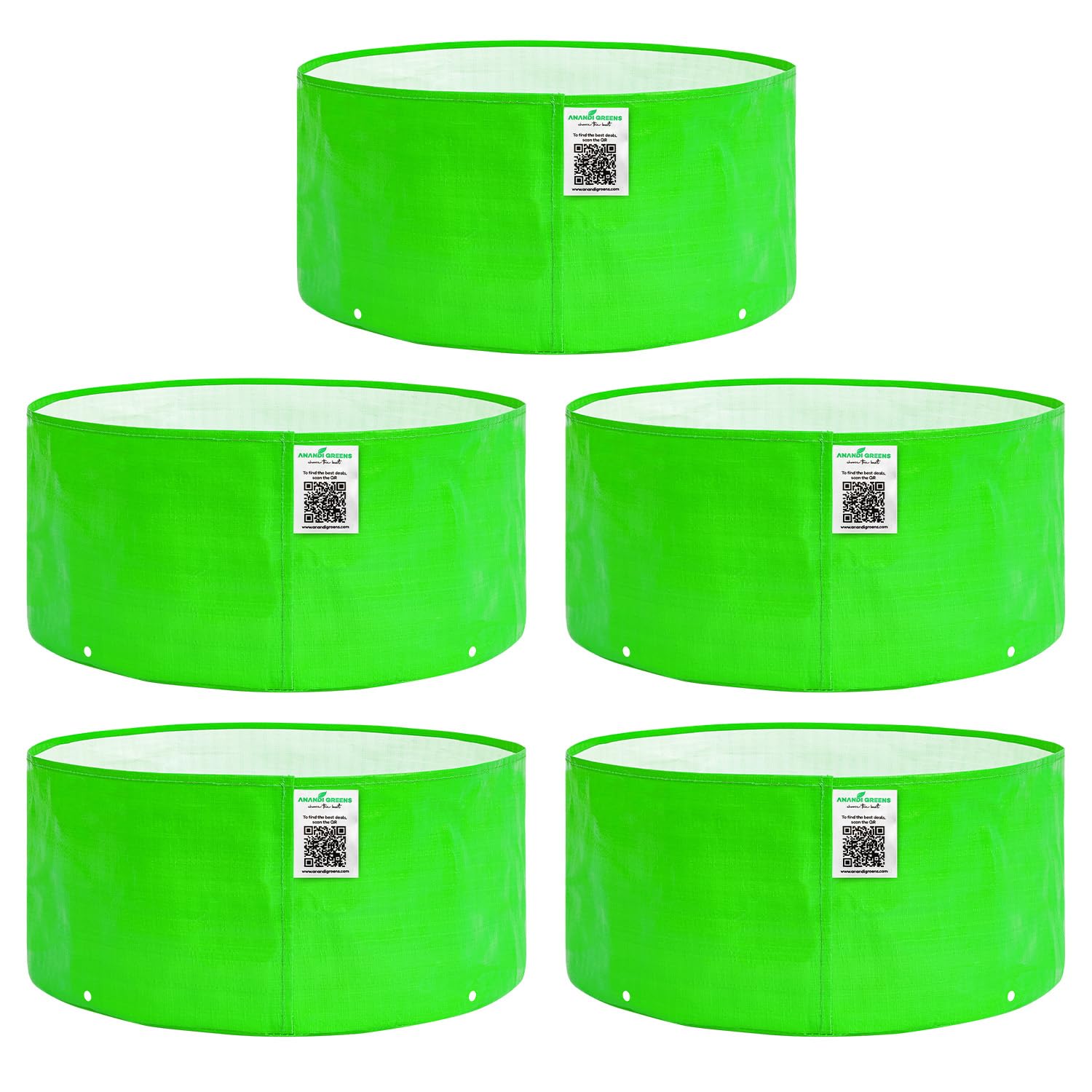 Anandi Green's HDPE Uv Protected 260 GSM Round Green Colour Plants Grow Bags Suitable for Terrace and Vegetable Gardening Size 12x6 Inch Pack of 5 Grow Bags