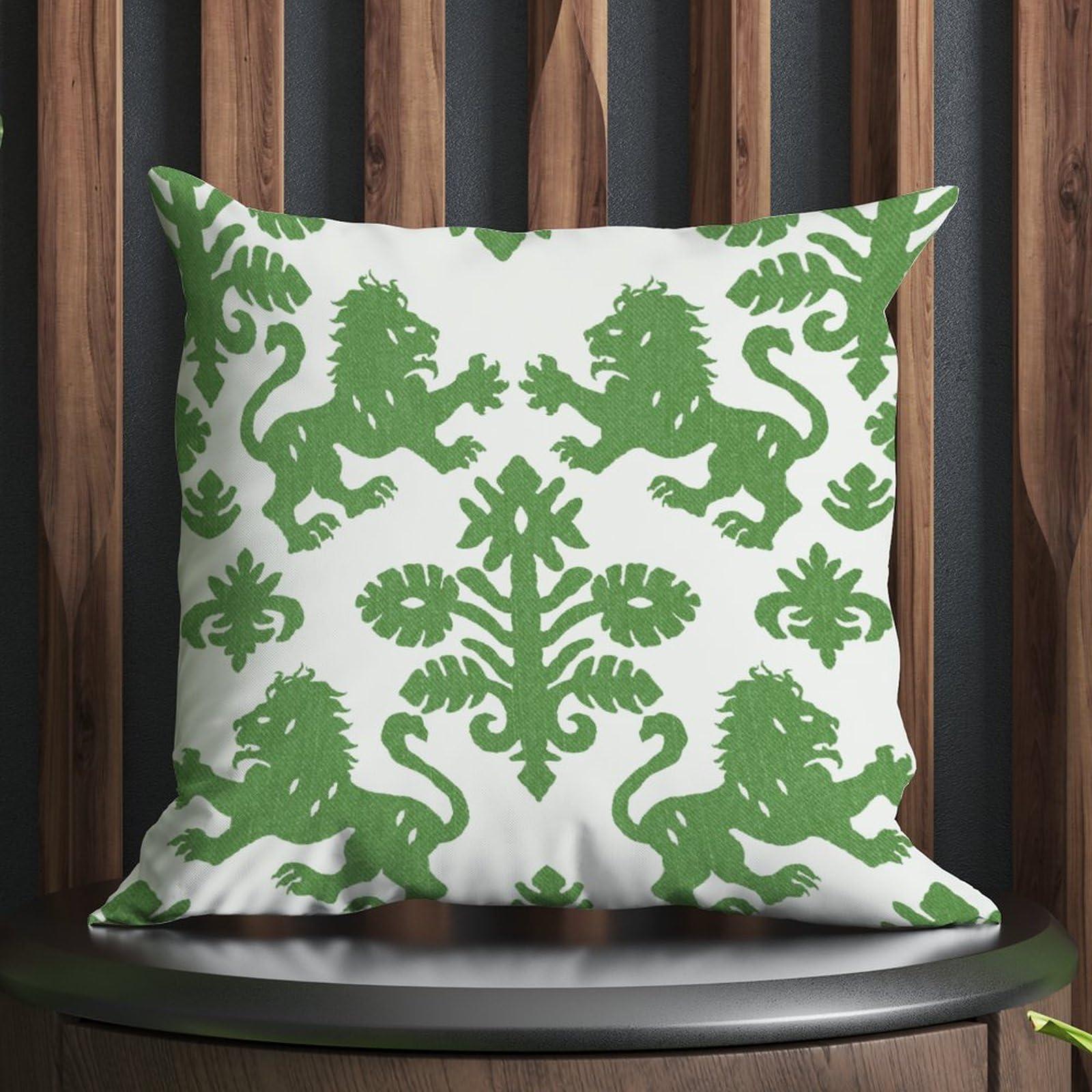 Chinoiserie, Federa per cuscino quadrata con leone blu, motivo animali cinesi, decorazione moderna, decorazione per la casa, divano, poltrona, 50 x 50 cm