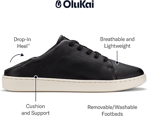 Miniatura 2 de OLUKAI Pehuea Li 'ILI - Zapatillas de cuero para mujer de uso diario, zapatos casuales y versátiles con tacón abatible, materiales suaves y de