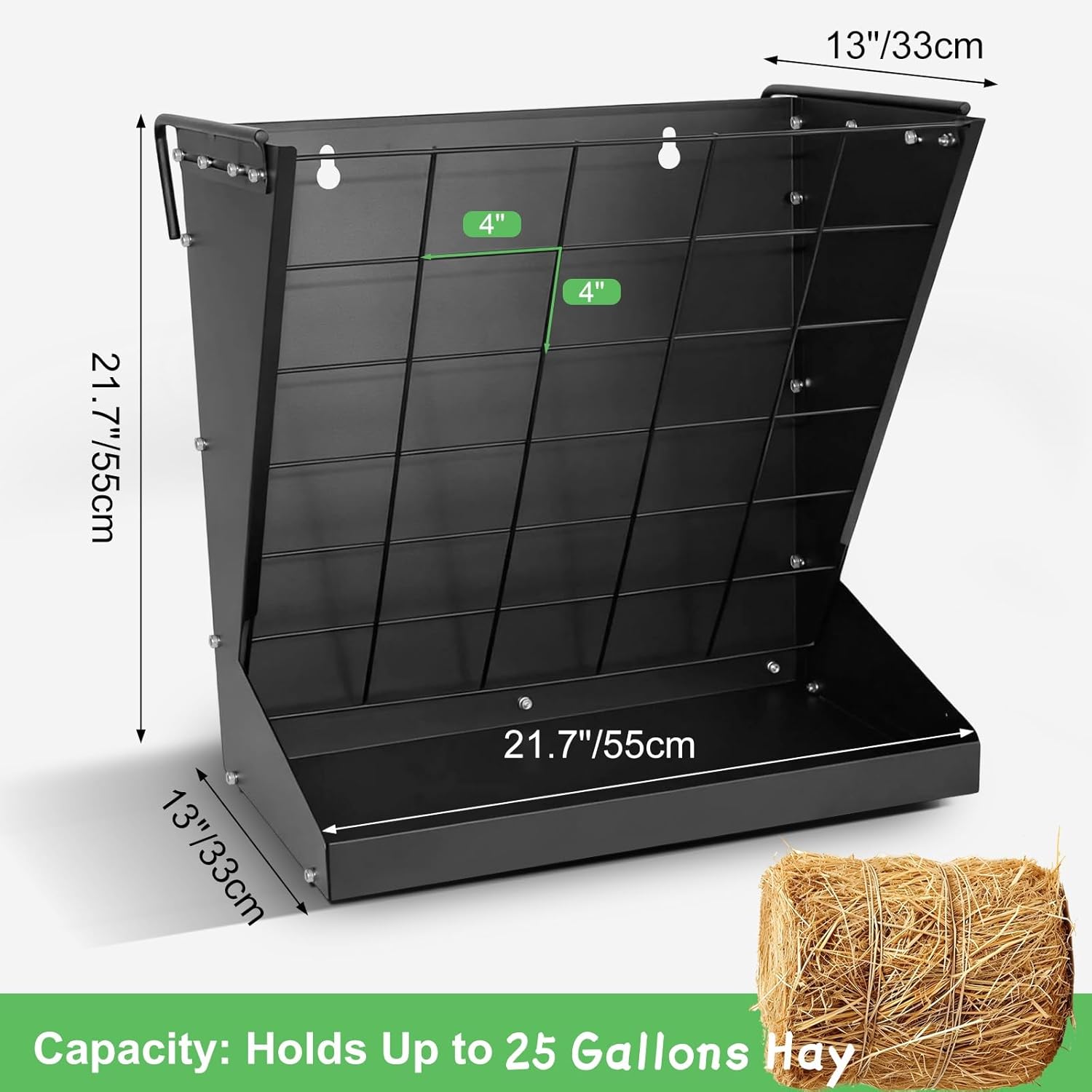 Wall Mount Hay Feeder,2 in 1 Hay & Grain Livestock Feeder,Heavy-Duty Metal Wall Mount Hay Rack for Goats/Sheep, Horses, Cattle
