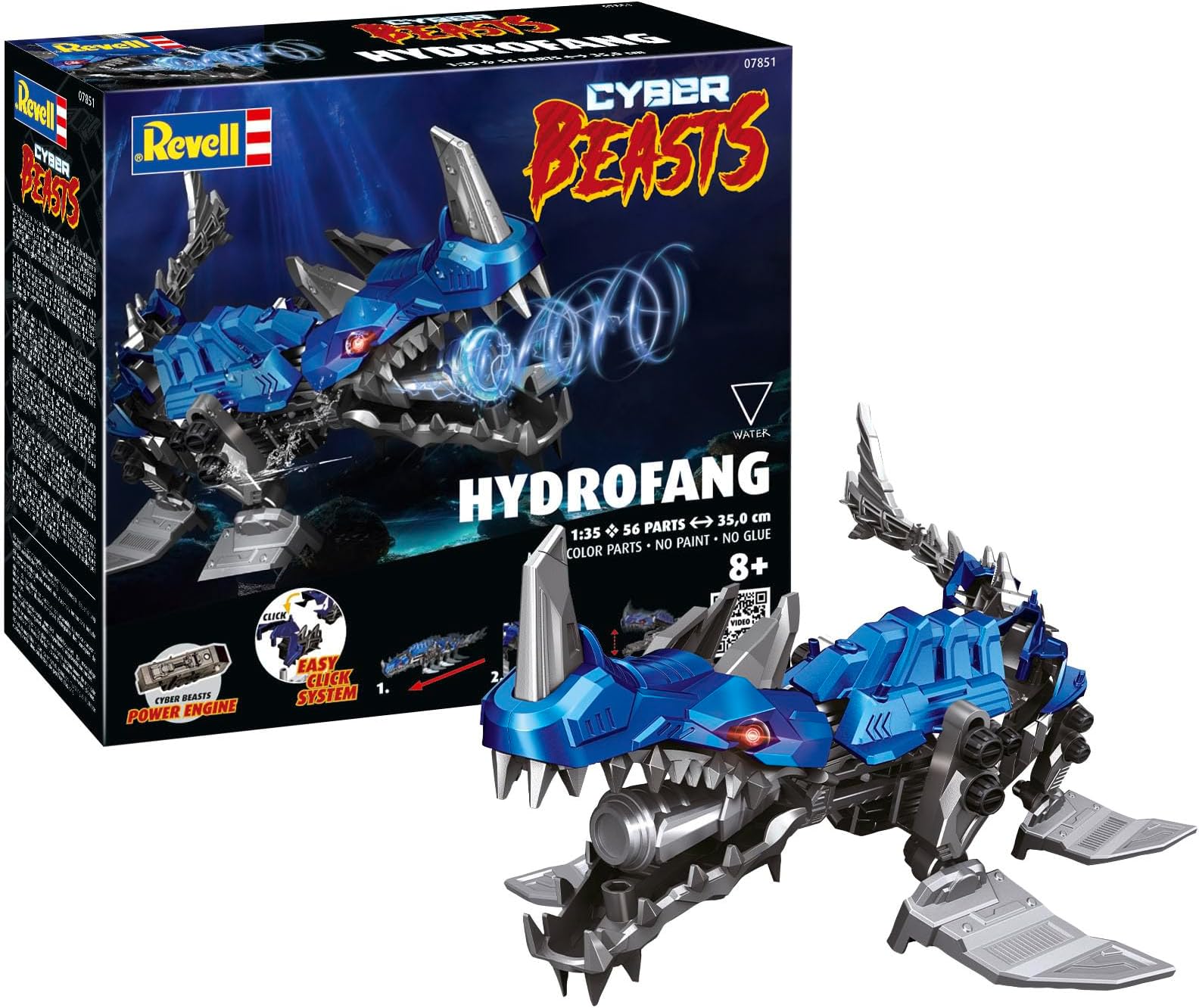 Revell 07851 HydroFang: CyberBeasts 1:35 Scale Unbuilt Pre-Coloured Plastic Model Kit With Moving Parts & CyberBeasts Engine