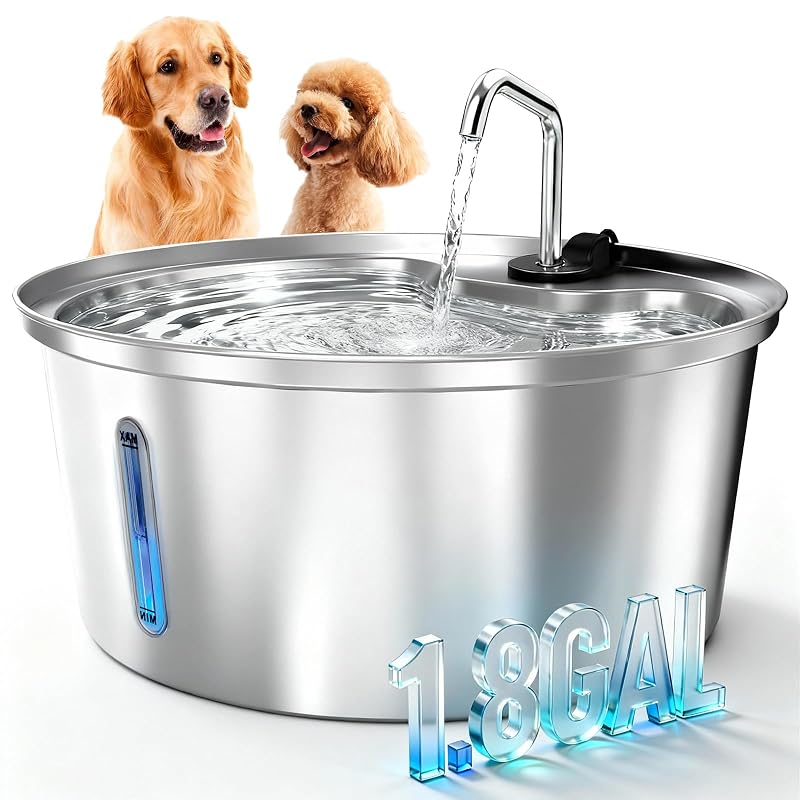 Fonte de água para cães Pawccoli em aço inoxidável 304, 7 L, com 10 filtros