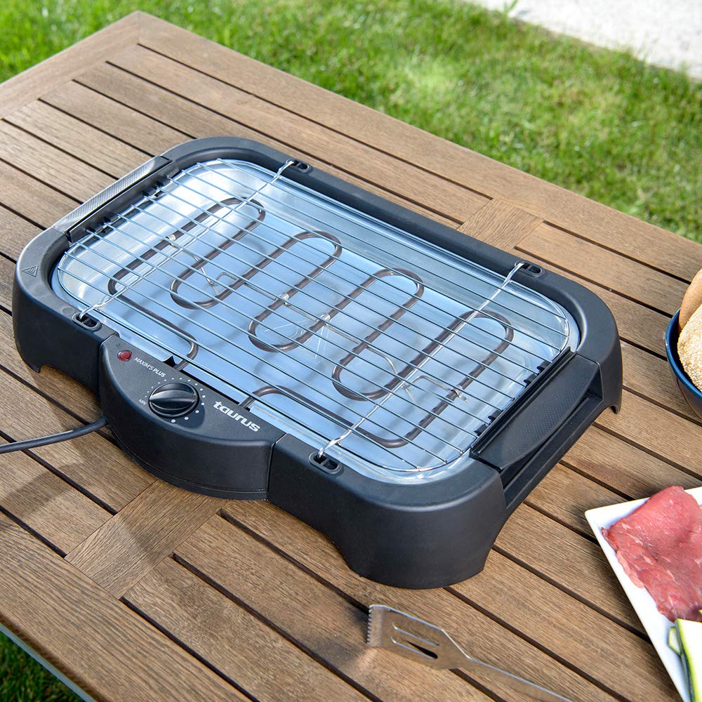 Taurus Maxim's Plus - Barbacoa eléctrica, uso con o sin patas, gran superficie de cocción 41x24cm, 78 cm de altura, barbacoa sin humos, cocina incluso en interiores, termostato regulable