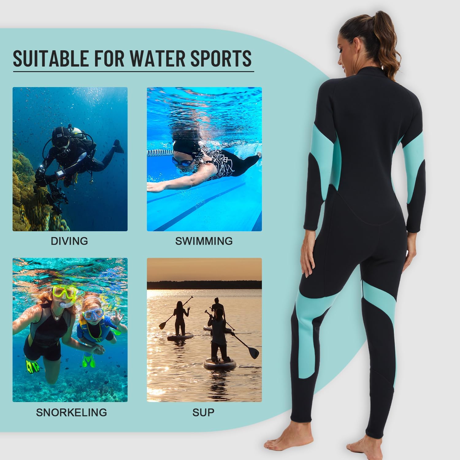 Lemorecn 2mm Wetsuits Front Zip for Men and Women, Super-Stretch Neoprene Full Body Diving Suit for Water Sports