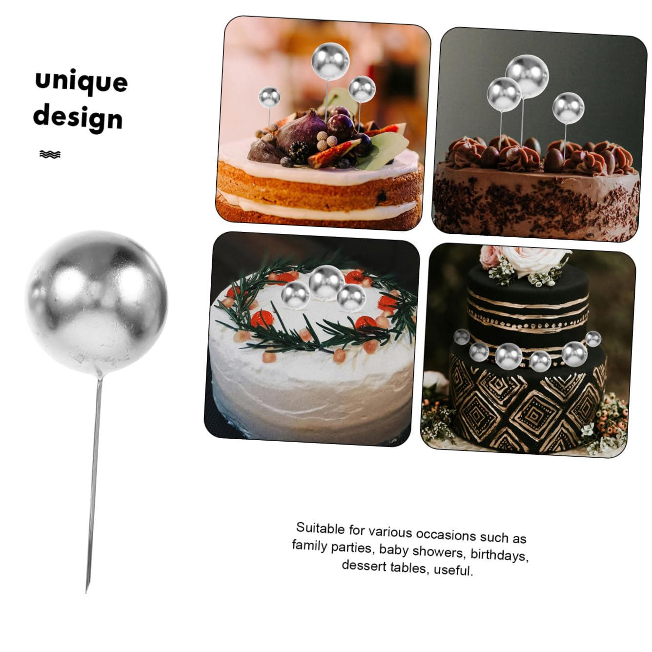 LIFKOME 108piezas Minibolas Decorativas Plateadas Para Tartas y Cupcakes Adornos De Cumpleaños Decoración Diy