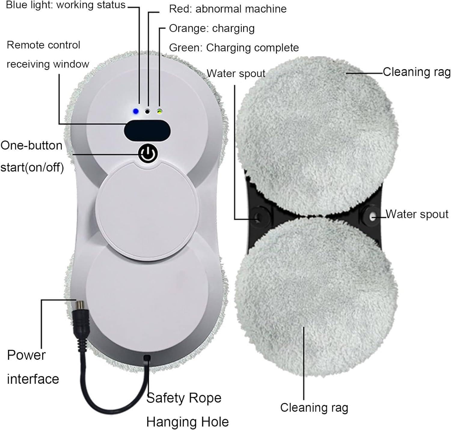 Robotico Per La Pulizia Magnetica Del Vetro (Telecomando) - Spruzzo D'Acqua Automatico, Torsione A Doppio Disco Da 2800 Pa, Corda Di Sicurezza 4M + Fibbia Di Sicurezza