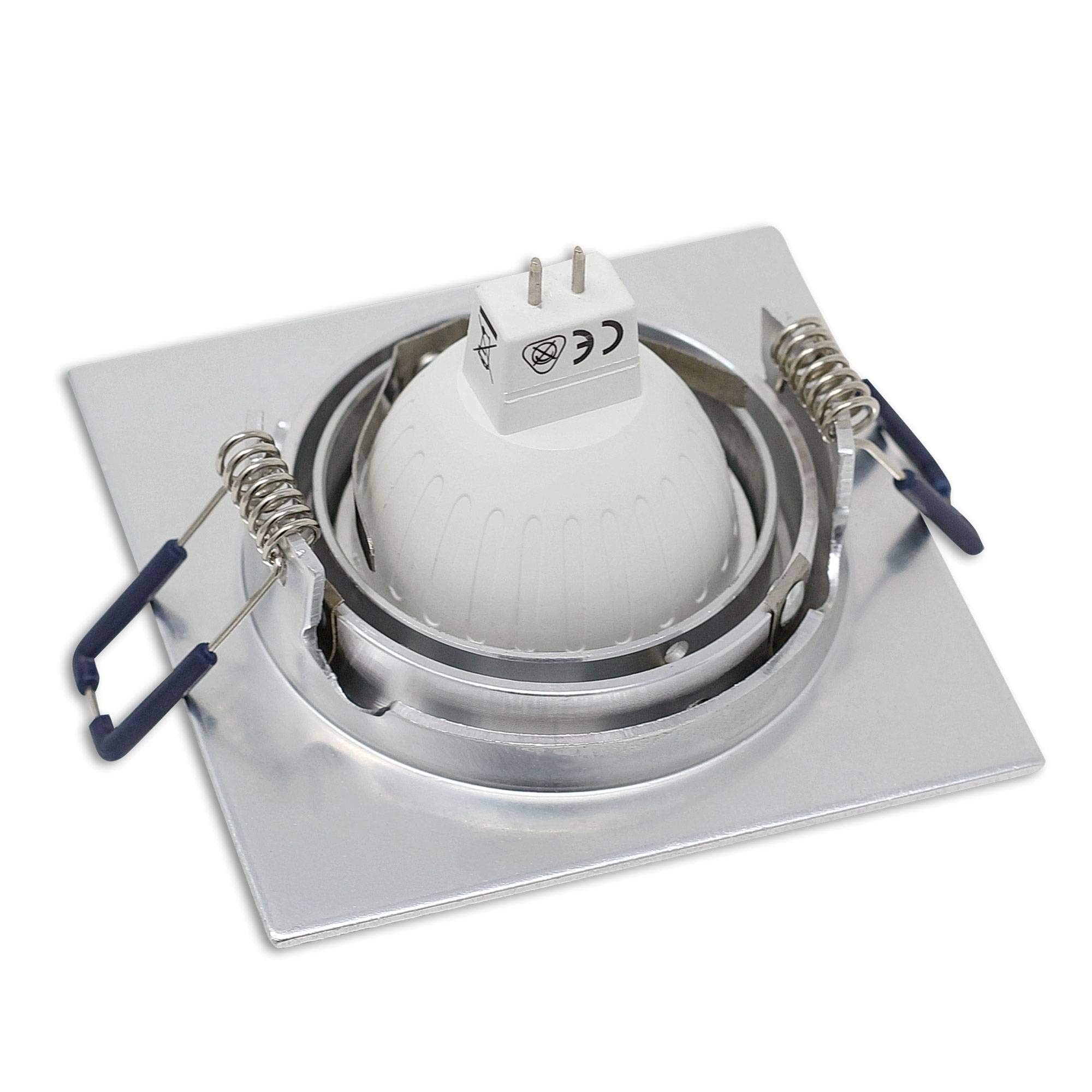 6x LED Einbaustrahler Set Edelstahl gebürstet eckig 5 Watt neutralweiß 12V MR16 - Einbauleuchte schwenkbar aus Aluminium - 75-85mm Bohrloch 92x92mm Einbau-Spot Decken-Strahler