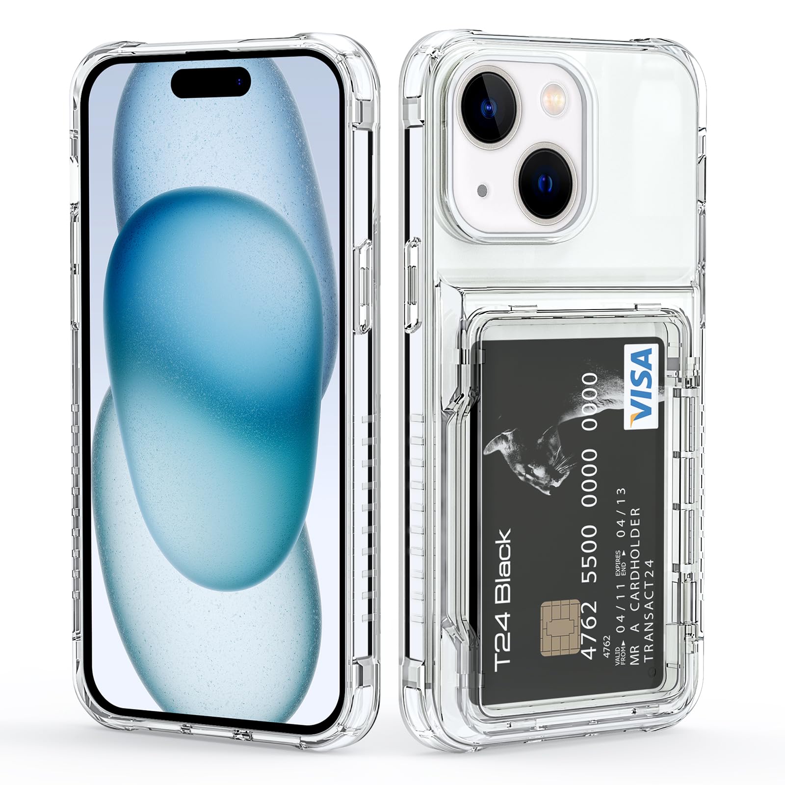 Vunake for iPhone 15 Plus Case with Card Holder Clear Wallet Case 2-Cards Slot Soft TPU+Hard PC Bumper Shockproof Case Cover Heavy Duty Protective Case for iPhone 15 Plus Phone Case 6.7",Transparent