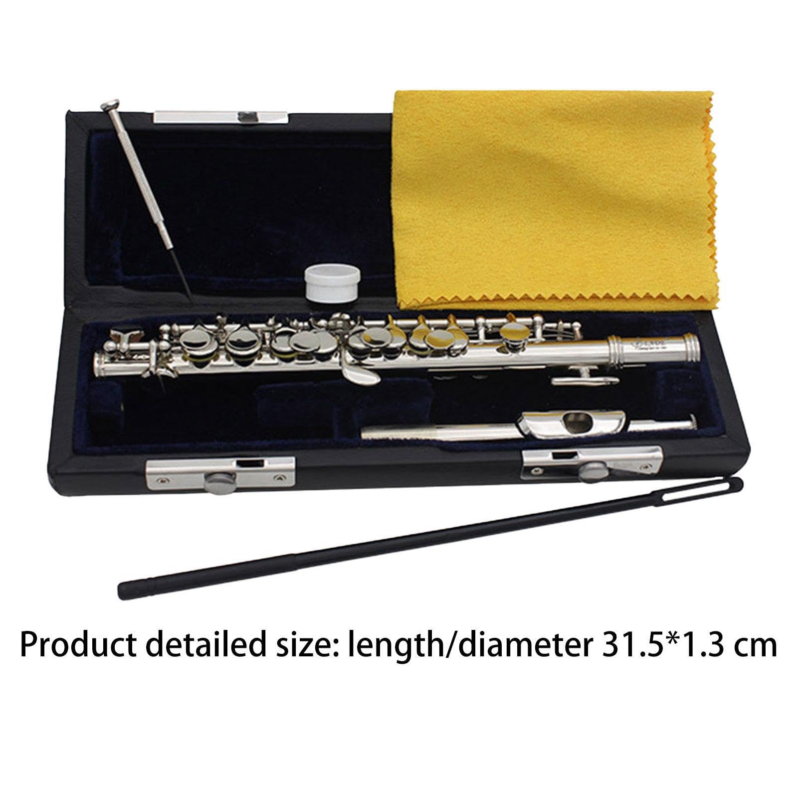 Strumento a fiato in legno piccolo ispiratore in chiave di Do, kit completo per principianti o aspiranti musicisti, bacchetta per la pulizia, Argento, 31.5x1.3 centimetri