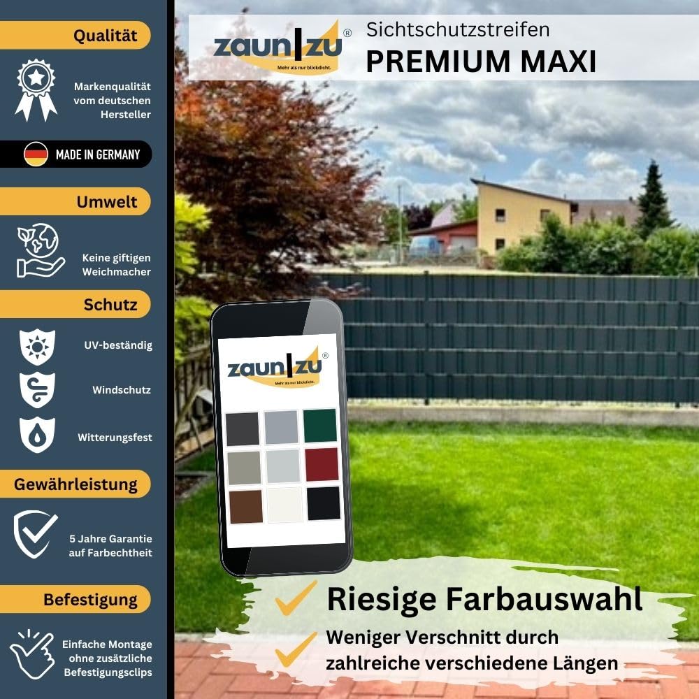 Premium Maxi 26 Meter Rolle 24cm hoch | Sichtschutzstreifen PP für Doppelstabmatten UV-beständiger Sichtschutz | Zaunblende Made in Germany Anthrazit 26m