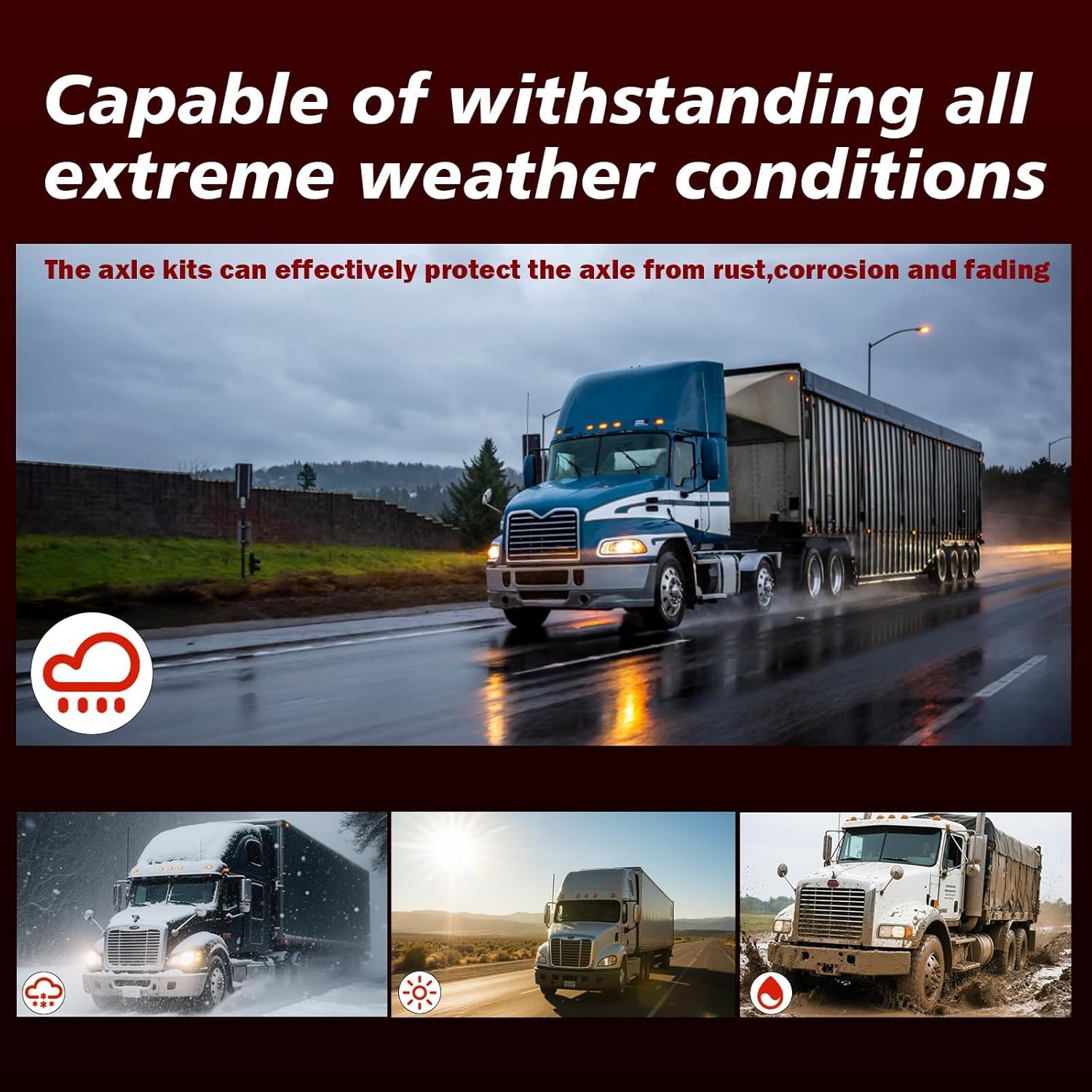 Semi Truck Hub Covers & Wheel Covers Kit - 2 Front Axle Covers, 33mm Thread-on Lug Nut Covers, 10 Hole Removable Hub Caps/Wheel Caps, ABS Chrome Plastic (Installation Tool Included).