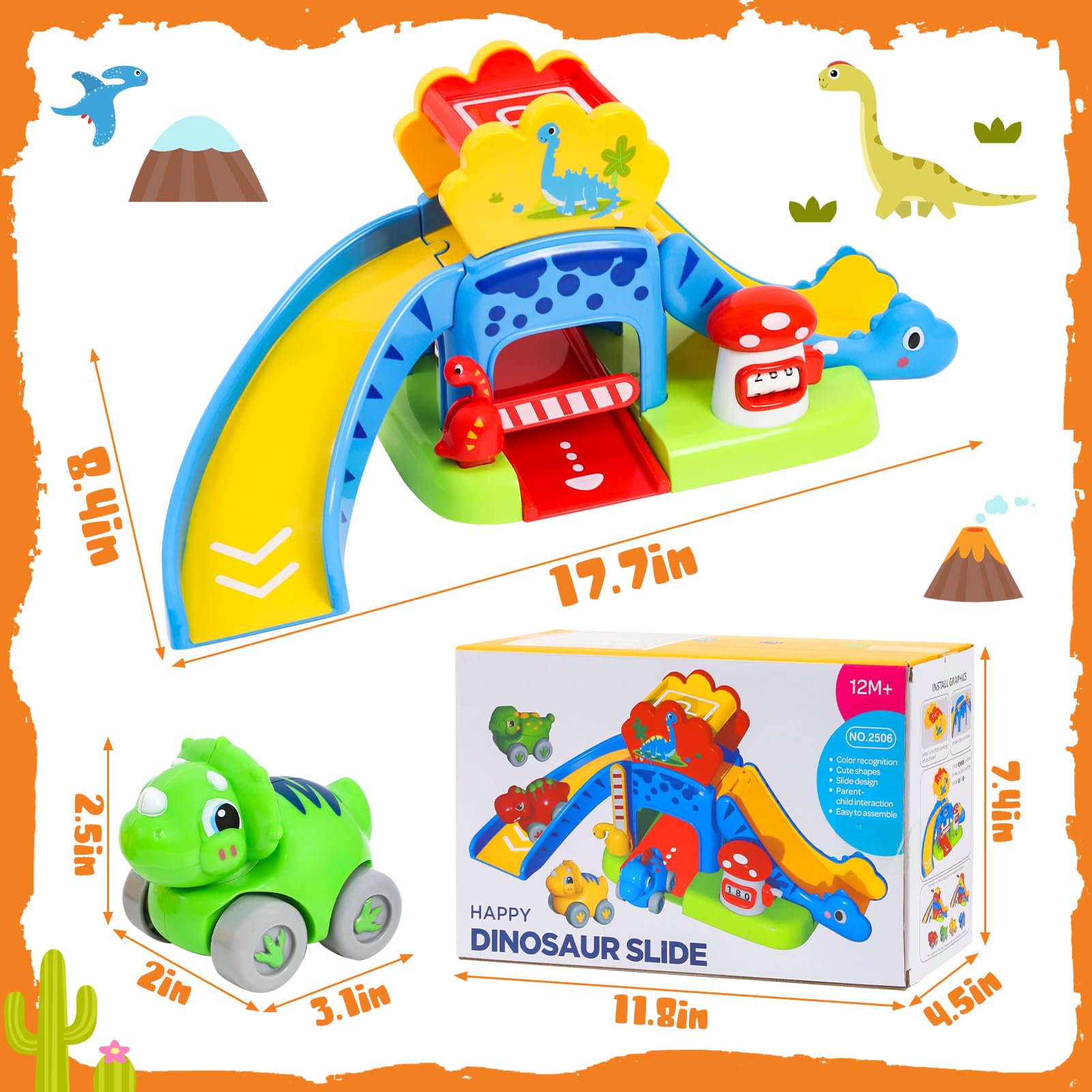 XIAPIA Jouet Bébé 1-2 Ans, Piste de Course pour Voitures Dinosaures, Cadeau d'anniversaire pour Garçon Fille 1 an, Jouet Montessori pour Tout-Petits 12-18 Mois, Jeux de Motricité Dinosaure