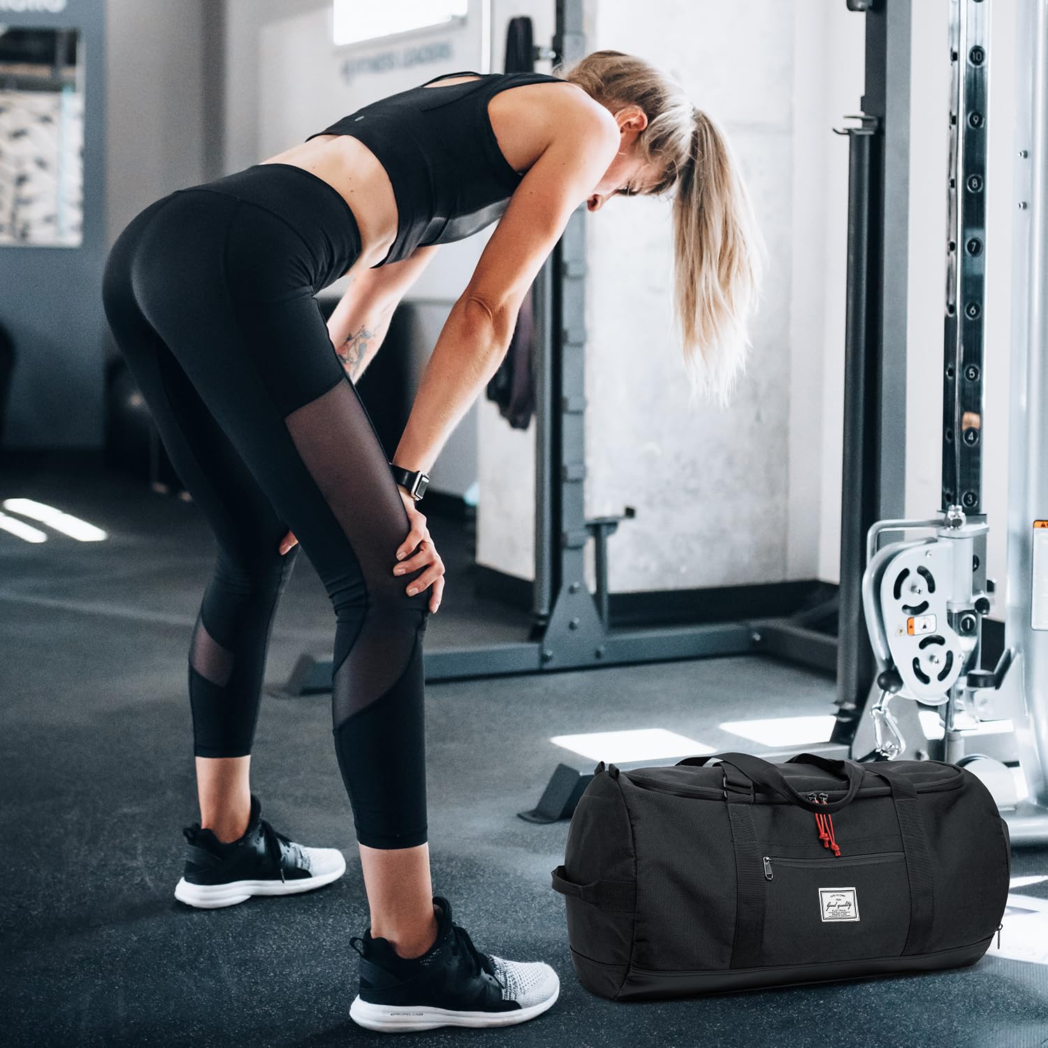 Bolsa de deporte para hombre, grande, 60 L, bolsa de viaje, bolsa de deporte, mochila con compartimento para zapatos, bolsa de entrenamiento para mujer, bolsa de fitness, bolsa de gimnasio, Negro