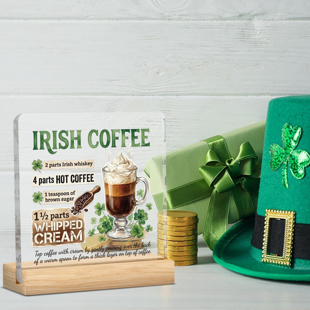 Irish Coffee Bar Decor St Patricks Day Coffee Decor for Kitchen St. Patrick's Day Decorations Acrylic Sign for Home Living Room Table 4 x 4 inches image 3