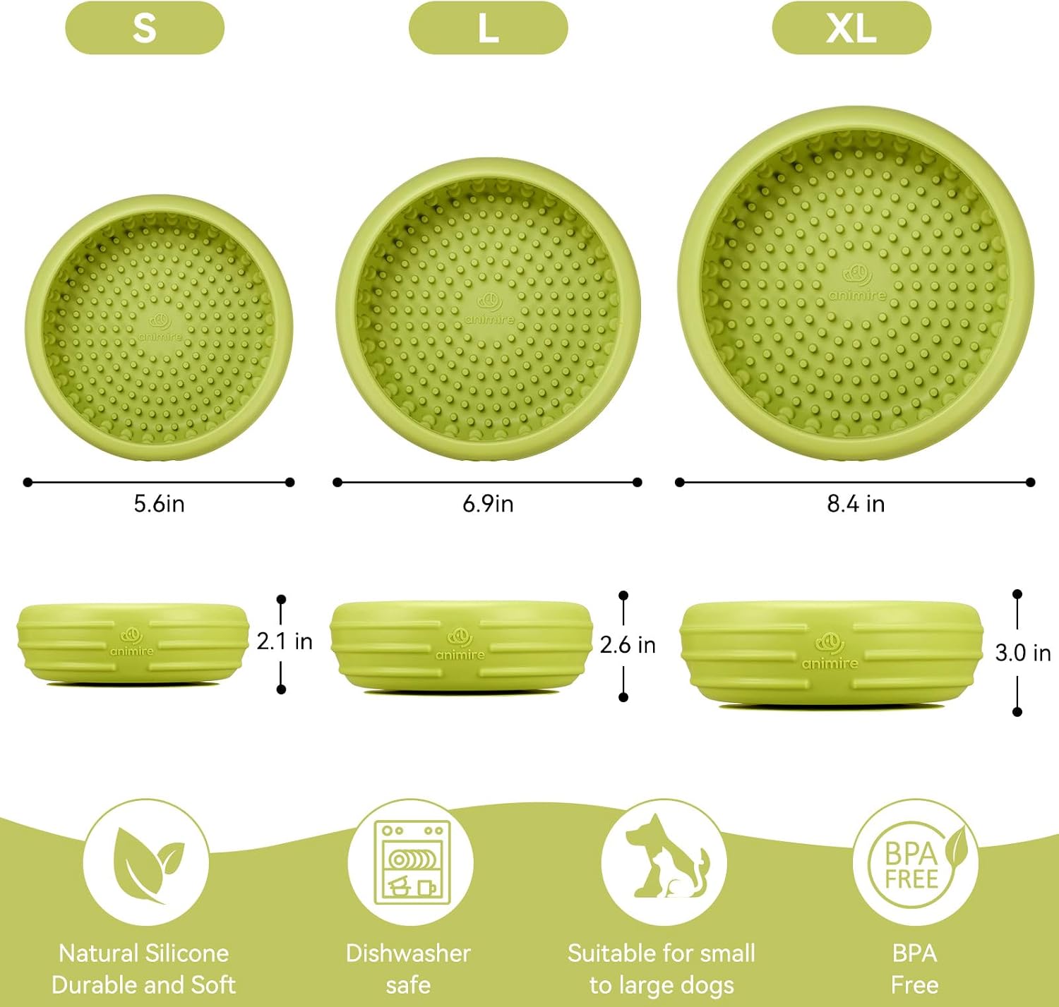 Dog Lick Bowl, Animire Freeze Lick Mat for Dogs, Non-Slip Slow Feeder Licking Bowl Enrichment Treat for Distraction Anxiety Relief, Food Grade Silicone, Dishwasher Safe(Green,L)
