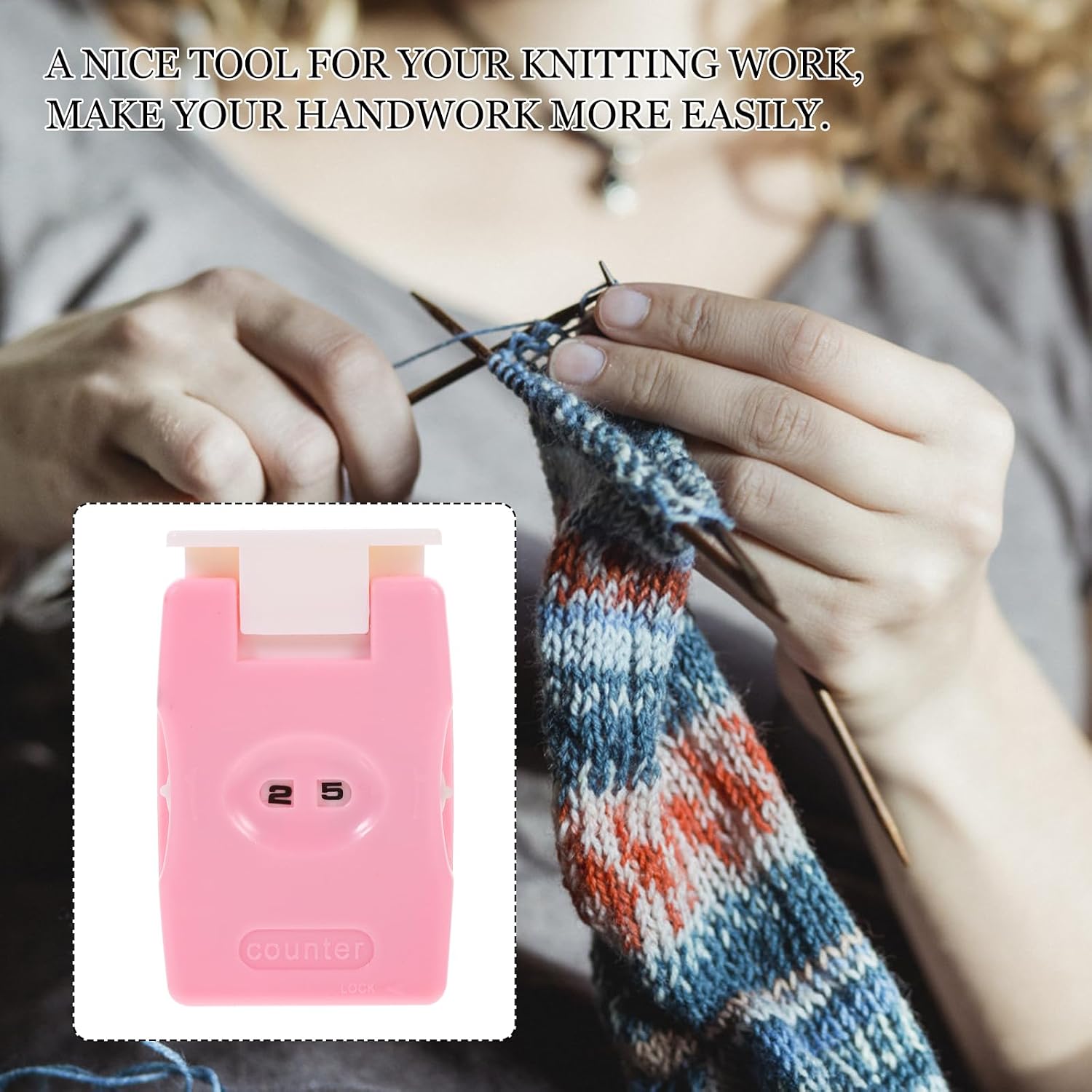 Beavorty Manual Knitting Counter with Button Portable Row Crocheting Tool for Travel Use Pink Lightweight Stitch Tracker for Knitting Projects