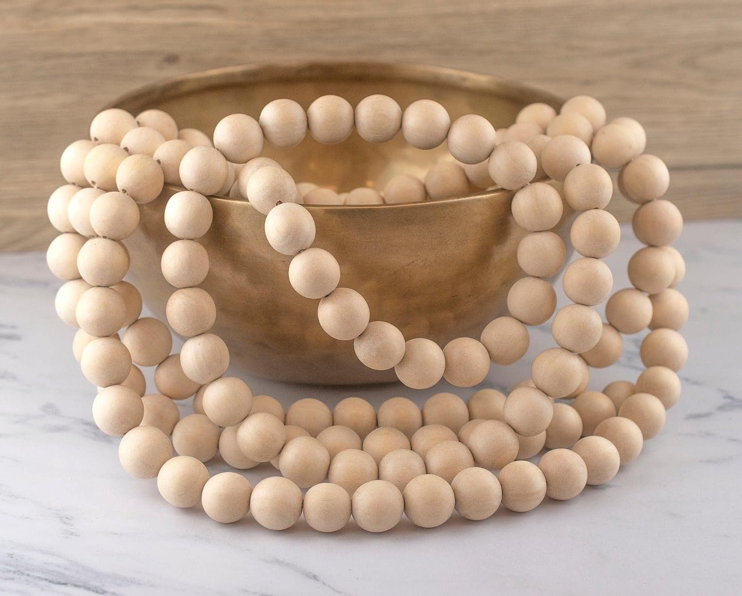 The Bead Chest Wood Garland Beads Decorative Ornament 128 Inches 20mm White Round Large Hole 128 Inch Strand