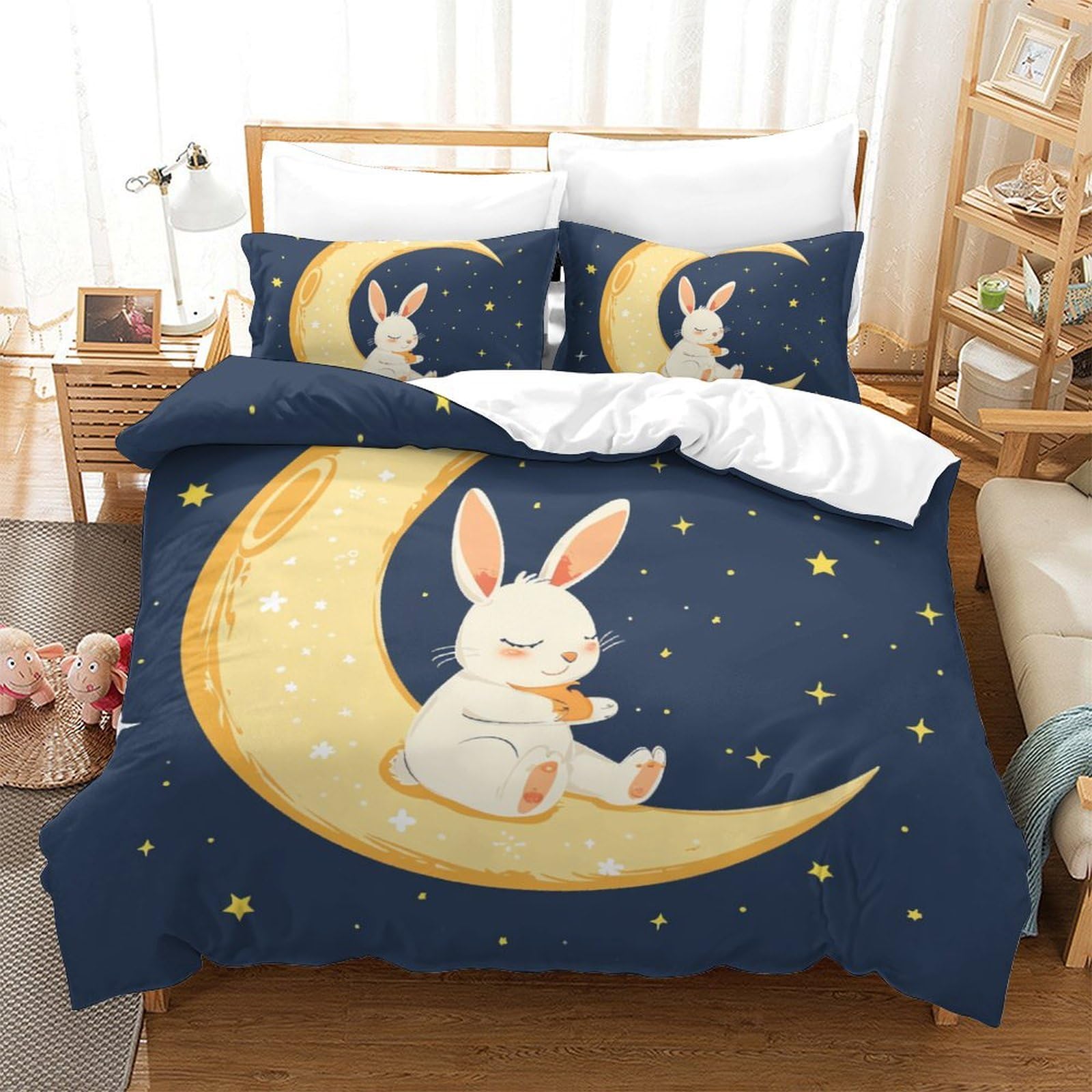 Housse de couette le lapin 220x240 cm avec taies d'oreiller pour lit King size