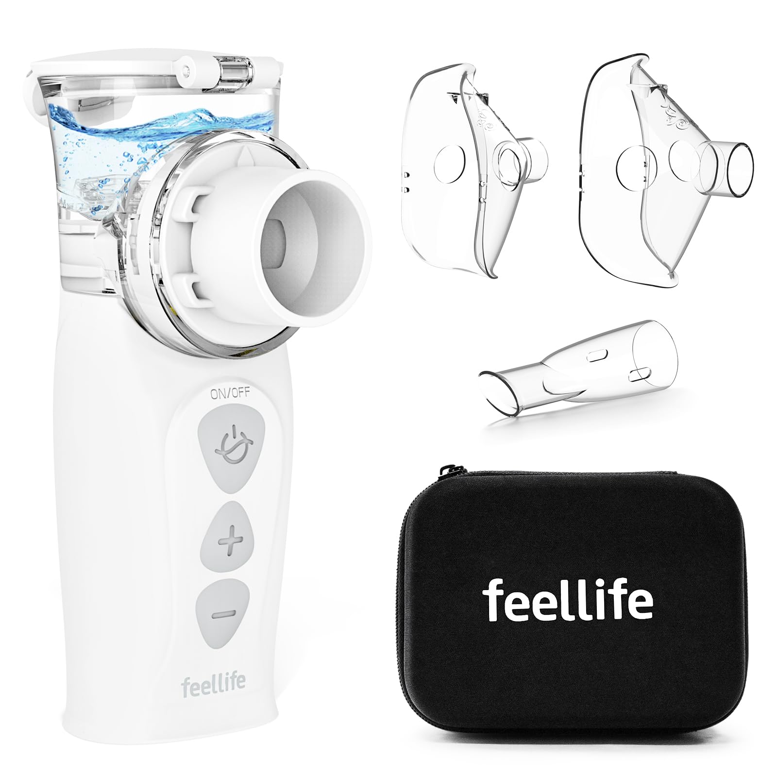 FEELLIFE Aerosol Portatile Silenzioso Typc-C Ricaricabile, Aerosol per Adulti e Bambini Velocità di Nebulizzazione Regolabile Meno Residui, Aerosol per Alleviare Tosse, Rinite e Sintomi Respiratori