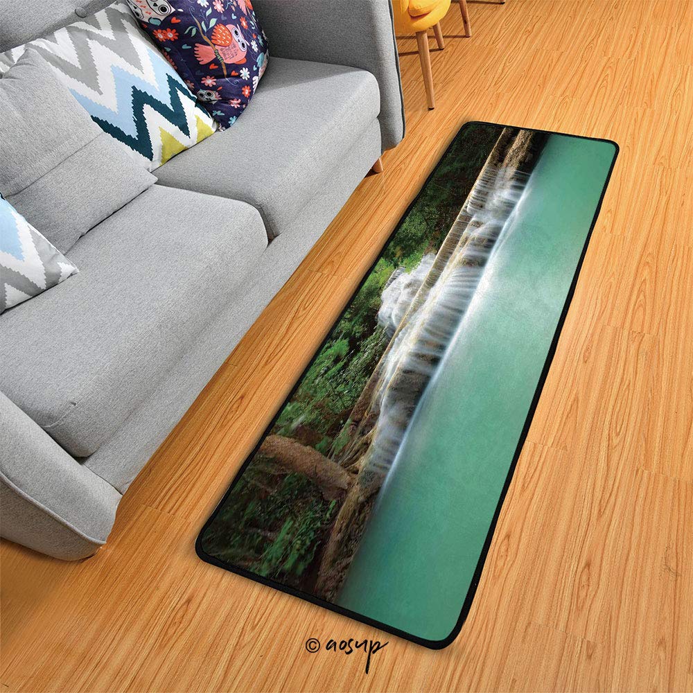 Homenon Kitchen Rugs Non-Slip Soft Doormats Falling Stream Waterfall Natural Pond Thailand Vacation Theme Print 24-Inch by 72-Inch Kitchen & Bathroom Rug