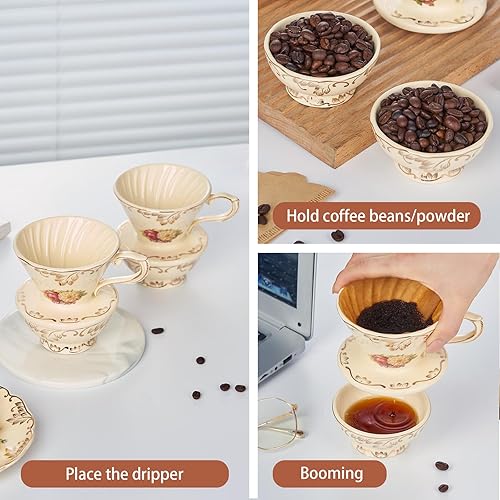 Miniatura 6 de YOLIFE Floarl - Juego de gotero de café, cafetera de cerámica con diseño de cono, 1 taza, regalo para mujeres (arbustos florecientes)