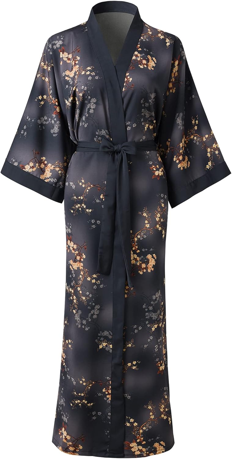 Ledamon Women's Kimono Robe Long for Women - Pocket Floral Bathrobe