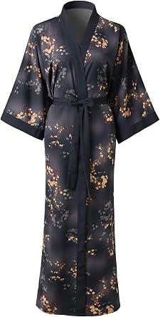Womens Kimono Robe Long for Women - Pocket Bathrobe