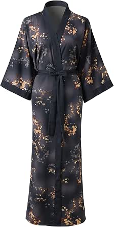 Ledamon Women's Kimono Robe Long for Women - Pocket Bathrobe (Black ...