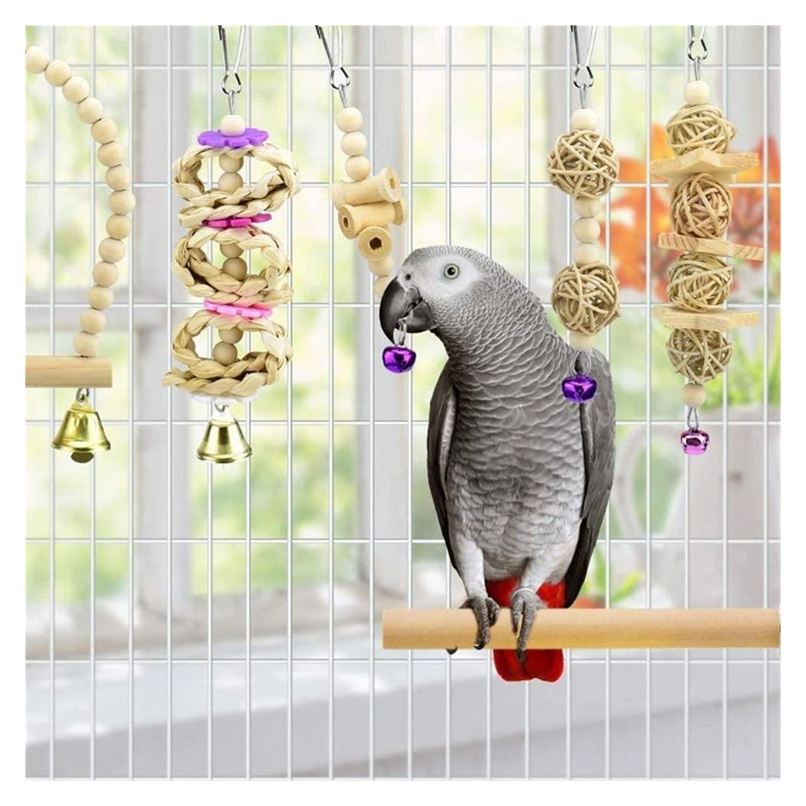 Jouet pour oiseaux 9 pièces / jeu d'oiseau perroquet balançoire jouet à mâcher debout hamac escalader échelle cage à oiseaux pour Budgerigar setconure