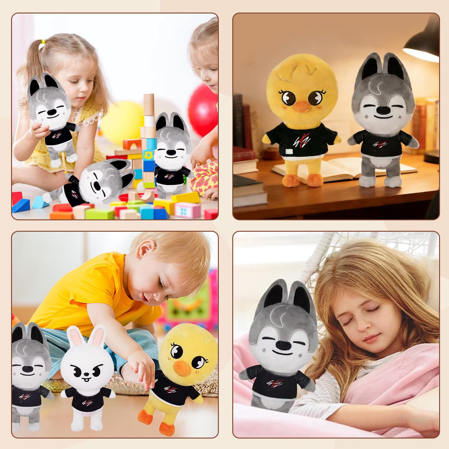 2 Piezas Stray Kids Peluche, Skzoo Plush Doll, Stray Kids Animal Plushie, decuado para fanáticos de SK, Amigos (Pollo Amarillo+Lobo Gris) — view 7