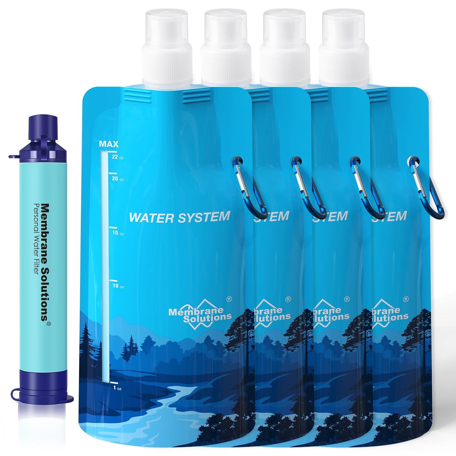 Membrane Solutions Bolsas de agua exprimibles con pajita de filtro de agua