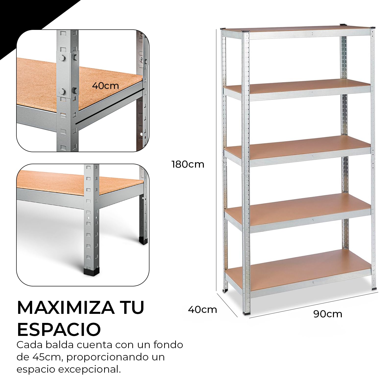 YOEVU - Estantería Almacenaje, 180X90X40cm, Metalica, Acero Galvanizado, Modular, 875kg de Carga, 5 estantes Ajustables, para Hogar, Trastero, Garaje (Acero, 90x40cm)