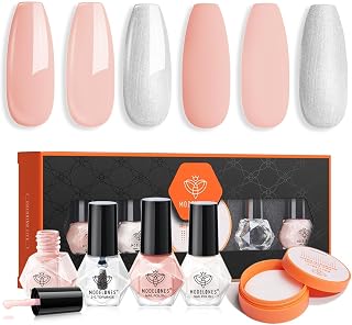 Modelones Nail Polish Set with 42 Pcs Remover Pad and Base and Top Coat, 3 Colors Nude Nail Polish Kit Glitter Finger Bulk Manicure Diy Nail Art Salon Home