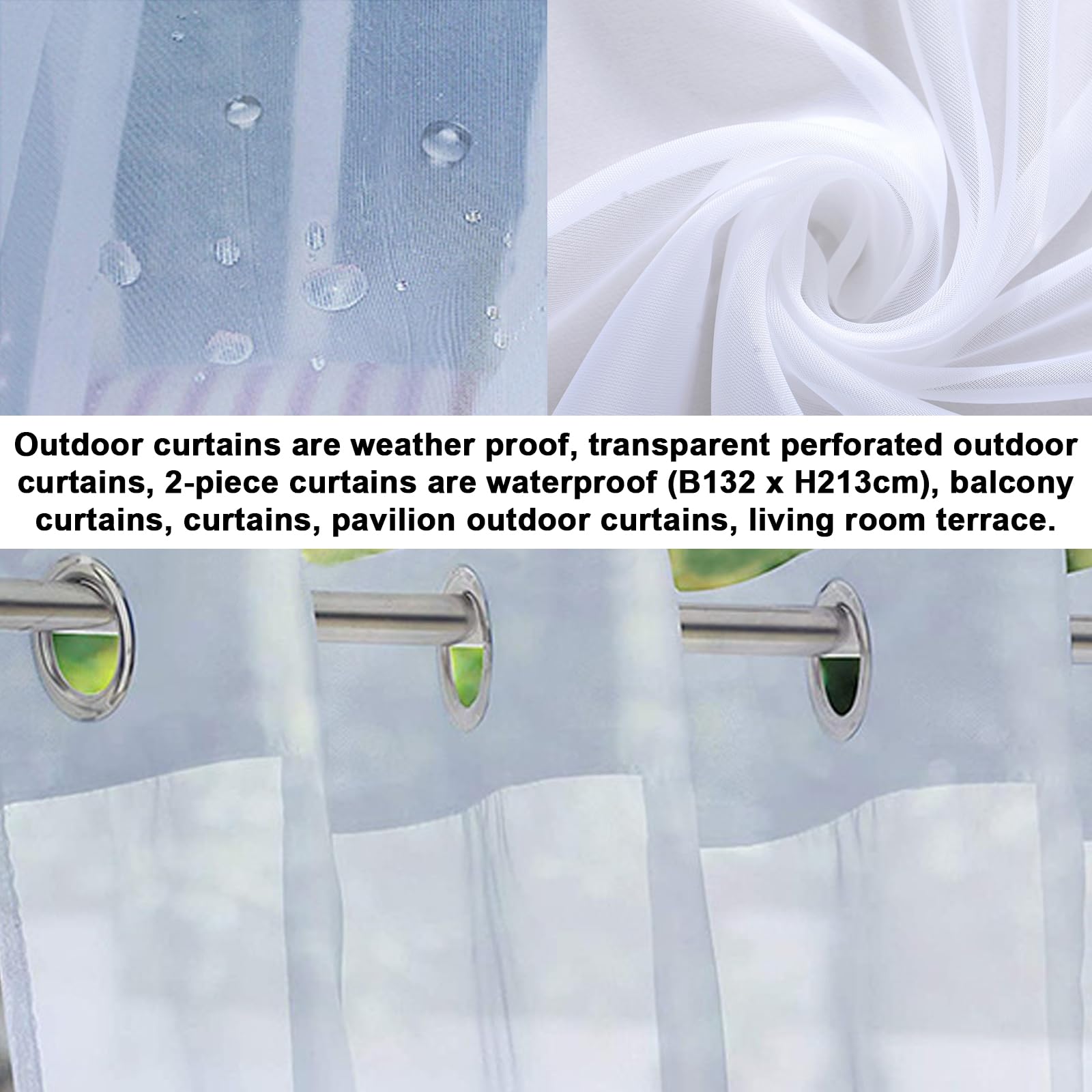Set di due tende da esterno impermeabili, H 213 x L 132 cm - Chiusura in velcro, protezione UV, adatte per gazebo, terrazze e patii, bianco sporco | Leroy Merlin