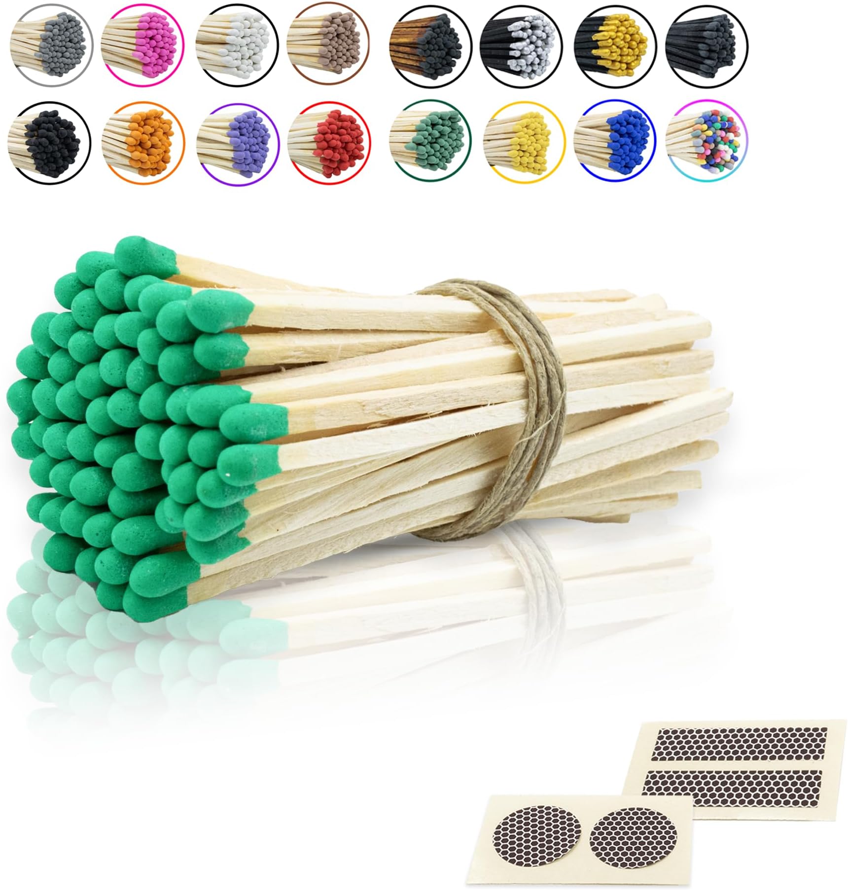 4" Inch Long Wooden Refill Matchsticks with Strike Stickers - Safety Matches Wholesale Bulk Loose by Chandler Studio (50 Pieces, Light Green)