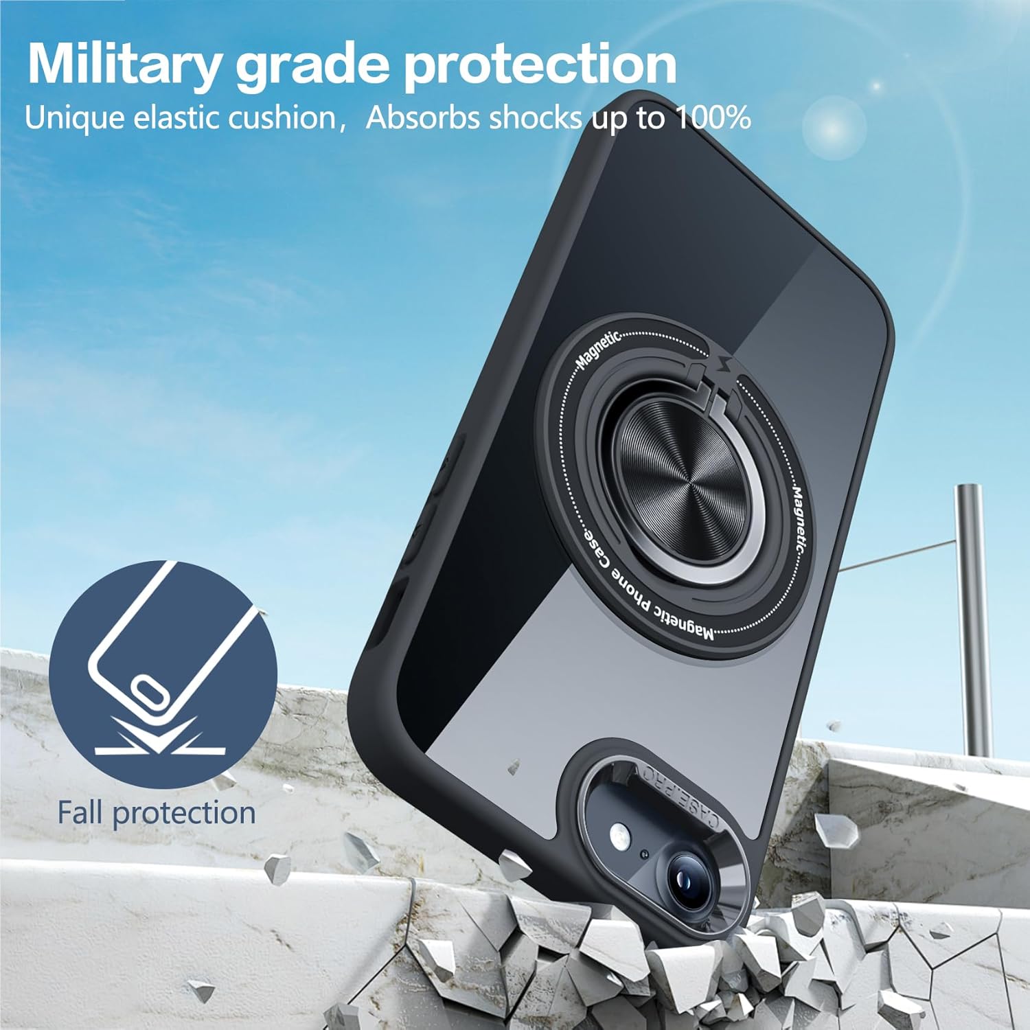 for iPhone SE Case 3rd and 2nd gen, iPhone 8 Case/iPhone 7 Case Compatible with Magnetic,with Ring Holder,Transparent Hard PC Scratchproof Case,Bracket Phone Case 4.7inch,Black JUS12-09 - Image 2