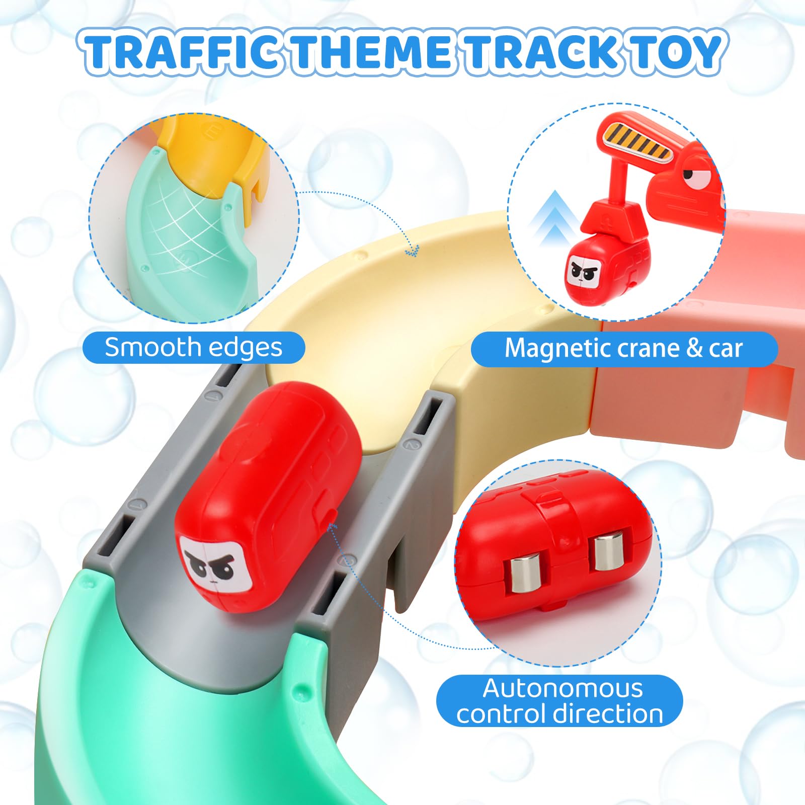 JoiTale Kids Bath Toys, 47 PCS DIY Bath Track Game Shower Water Toys, Traffic Theme Slideway Toy with Suction Cups & Cars - Image 4