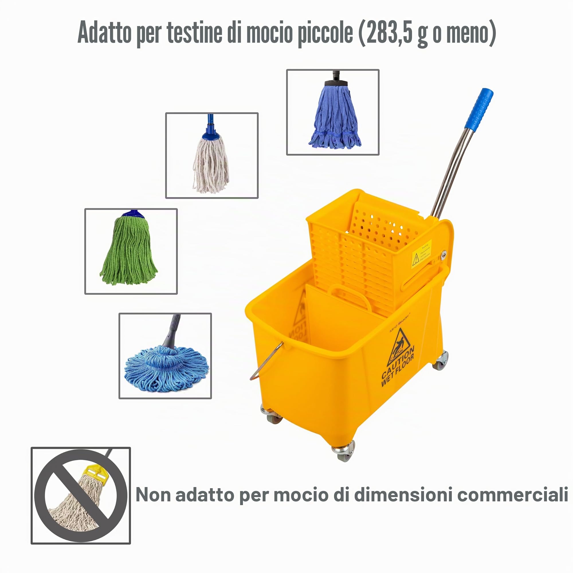 Mind Reader Secchio mobile per mocio resistente con strizzatore verso l'alto, capacità 22 litri, 41 cm di lunghezza x 27 cm di larghezza x 61 cm di altezza, giallo