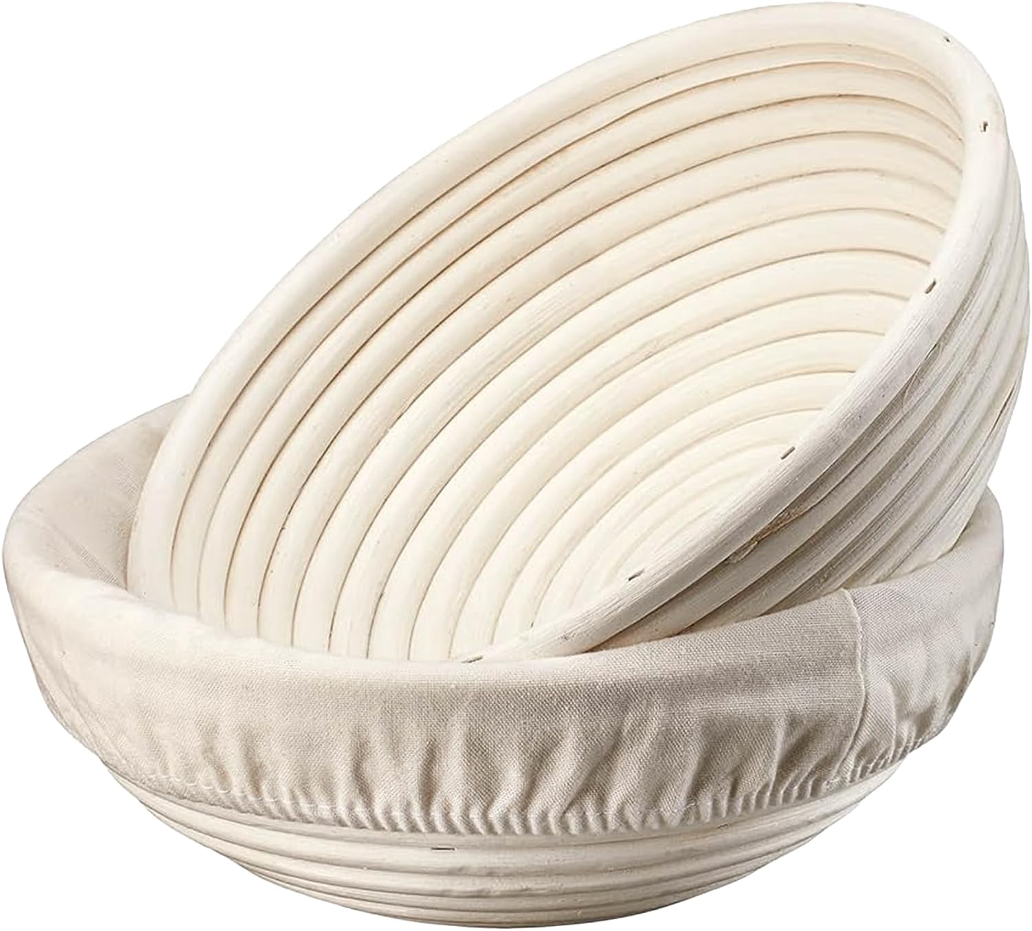 ANHVU HANDICRAFTS Banneton Proofing Basket Set of 2 – Round 9" x 3.1" Natural Rattan Dough Rising Bowls with Washable Linen Liners for Artisan Sourdough and Homemade Bread Baking