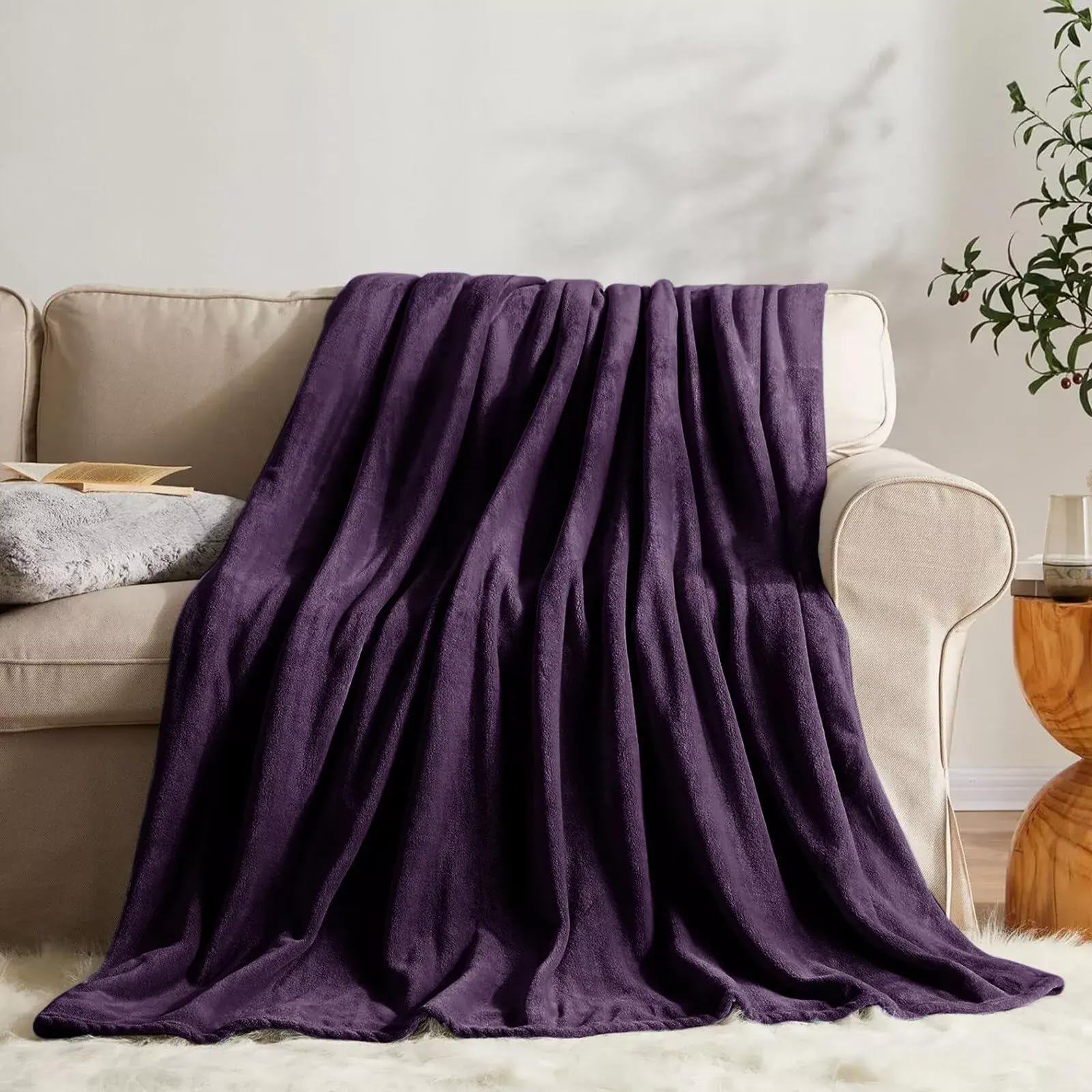 Stylish Home London Fluffy Fleece Blanket Faux Fur Bed Throw Super Soft Warm Large Blanket for Bed Sofa Car (Aubergine, King (U.K. Standard))