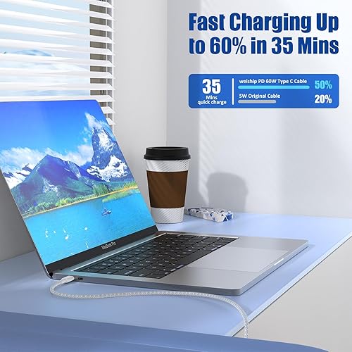 Miniatura 2 de Cable de carga USB C a C, paquete de 4 3+6+6+10 pies cable de carga rápida trenzado, cable de alimentación de 60 W tipo C para iPhone 17 16 15 Pro