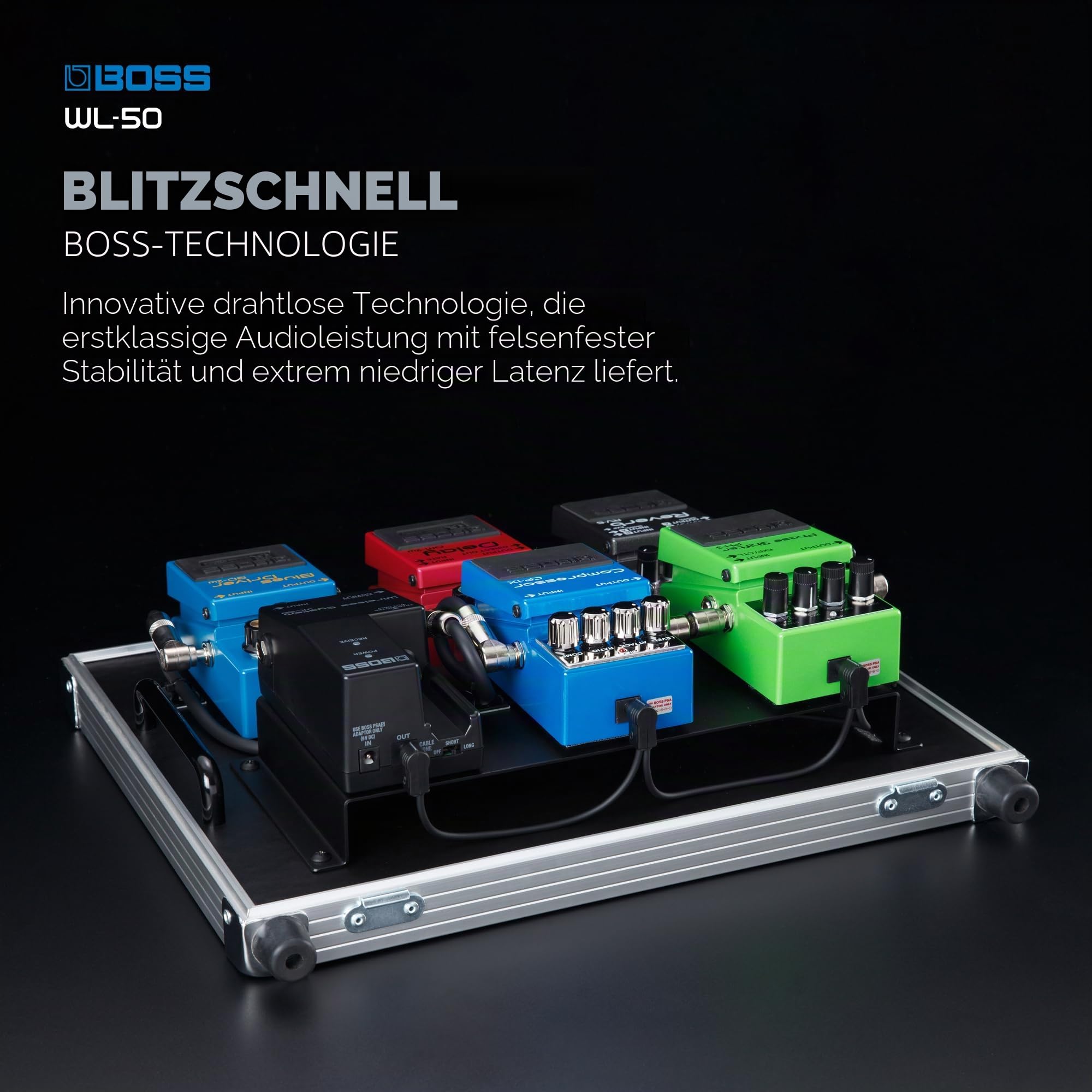 BOSS WL-50 virtuelles Gitarrenkabel für Pedalboards | Plug-and-Play Wireless-System im Pedalformat | Für Gitarre, Bass und andere elektrische Instrumente | integrierte Kabelsound-Simulation
