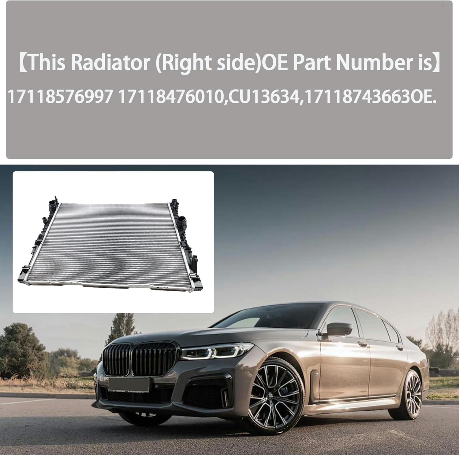 17118576997 17118743663 Radiator (Right) 17118476010 compatible with BMW 740i 640i 520i 530i 530i-xDrive 540i 540i-xDrive