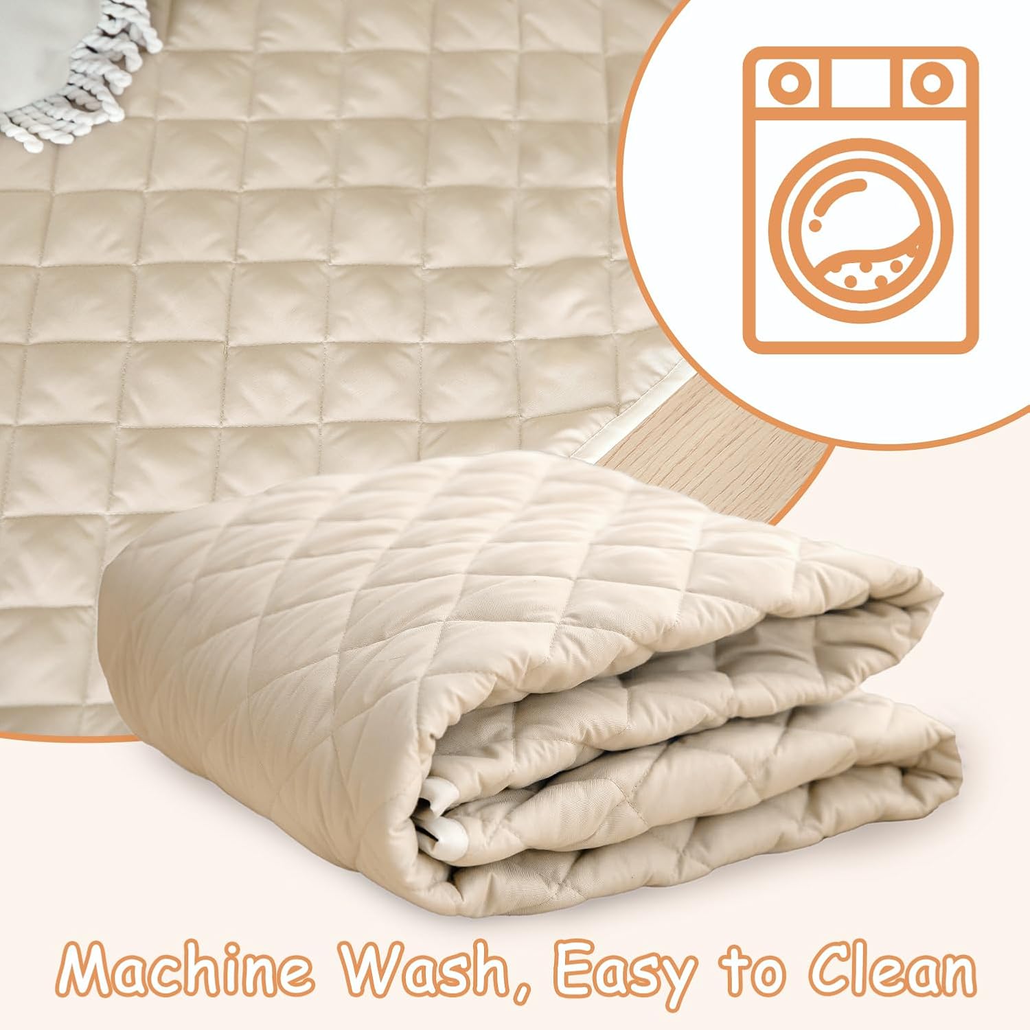 Image showing the padded mat folded with a washing machine icon, indicating it is machine washable.