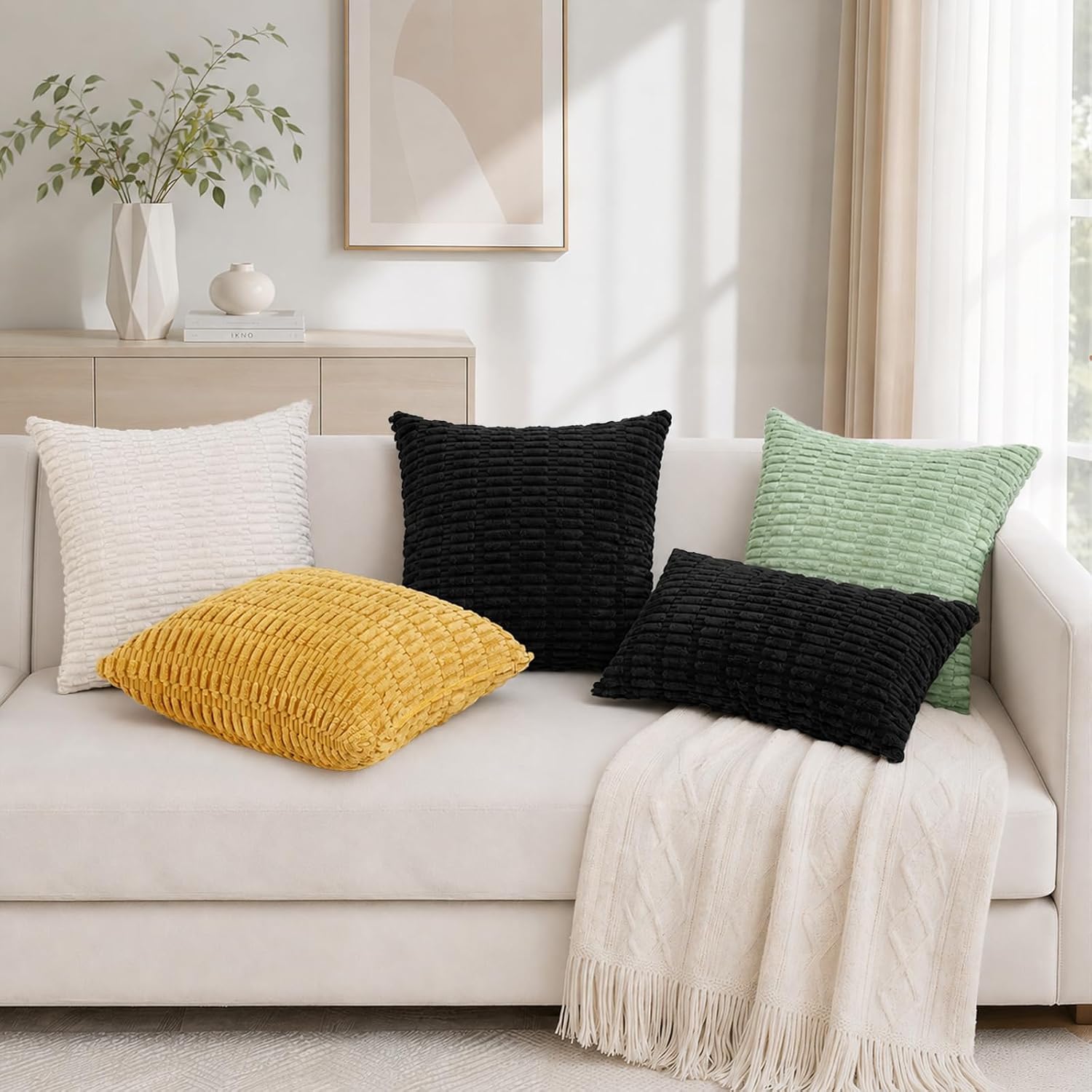 decorUhome Mustard Yellow Corduroy Throw Pillow Covers 16x16 Set of 2 image 5