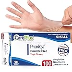 CARE PLUS Pro Vinyl Clear Gloves - Small Size, 100 Count | Latex-Free, Powder-Free, Heavy Duty, Non-Sterile, | Food Prep, Kitchen & Cleaning Gloves, Hair Coloring | Ideal for Professional Use
